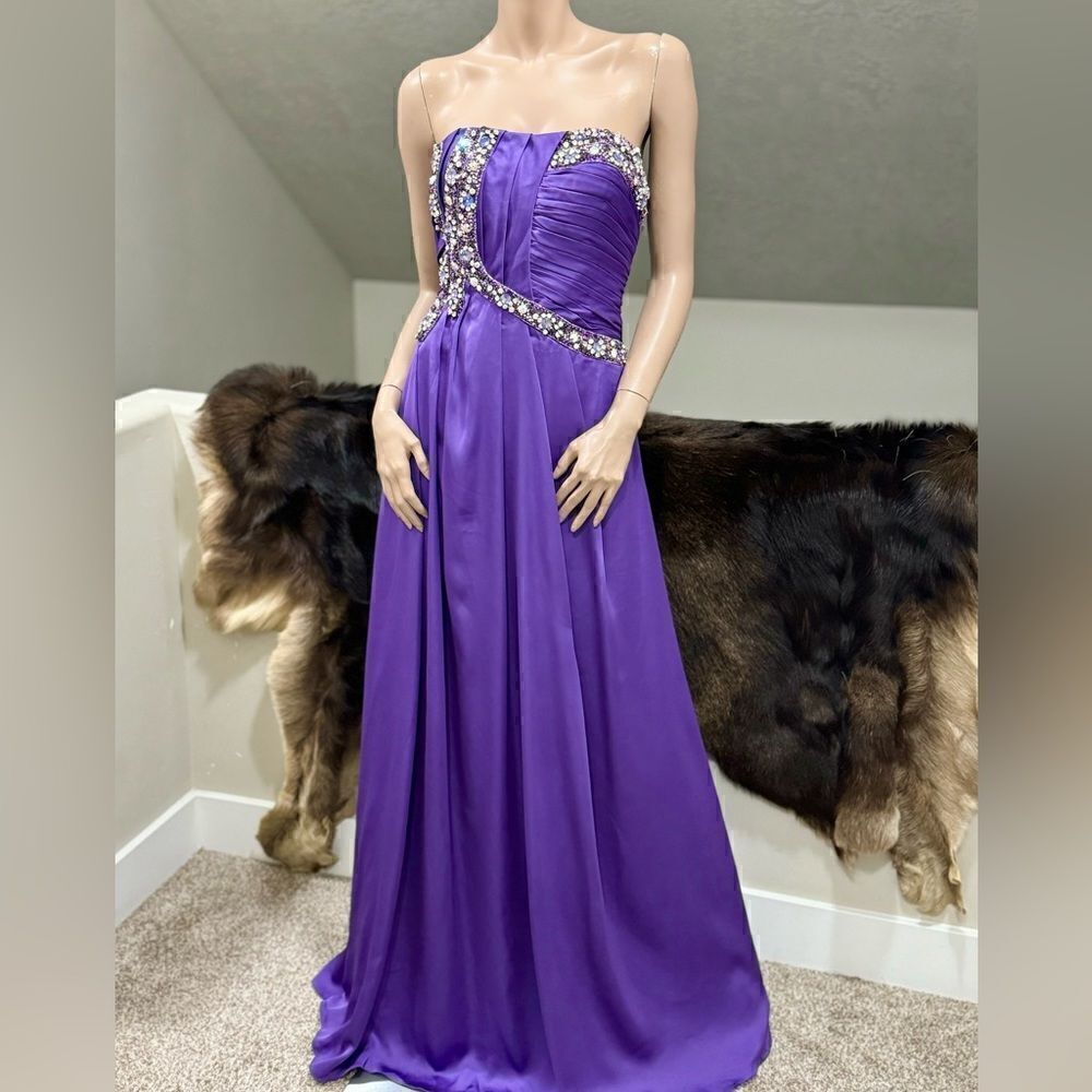 Gorgeous Purple Satin Beads & Sequins Gown/Evening Dress